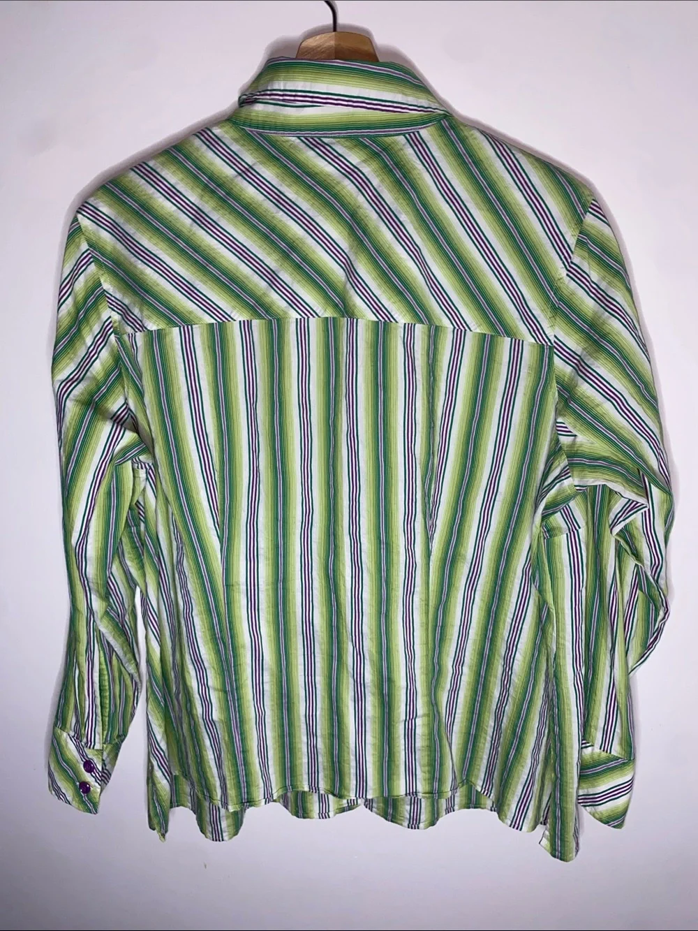 Talbots Green Striped Long-Sleeve Button-Down Shirt Size 1XP - Picture 4 of 6